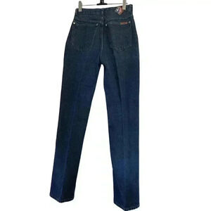 Posted Dark Blue Slim Straight Leg High Rise Jeans Sz 3/4 Waist 27 Wedge Pockets